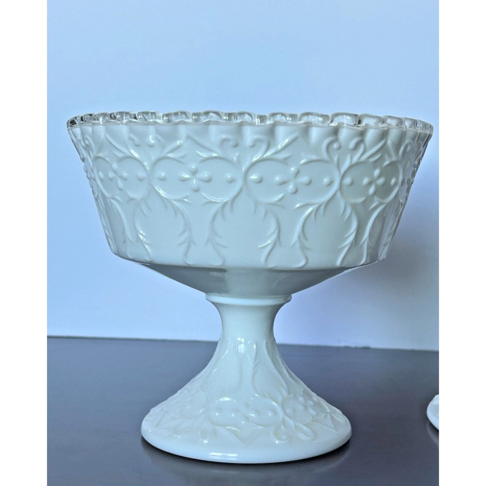 Fenton Milk Glass Silver Crest With Spanish Lace Footed Candy Box With Lid - Picture 2 of 14